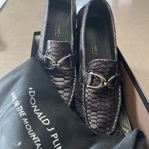 Donald J Pliner Vanda embossed leather women’s loafer, black python print.